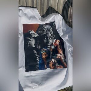 White Graphic Tee with Multicolor Print